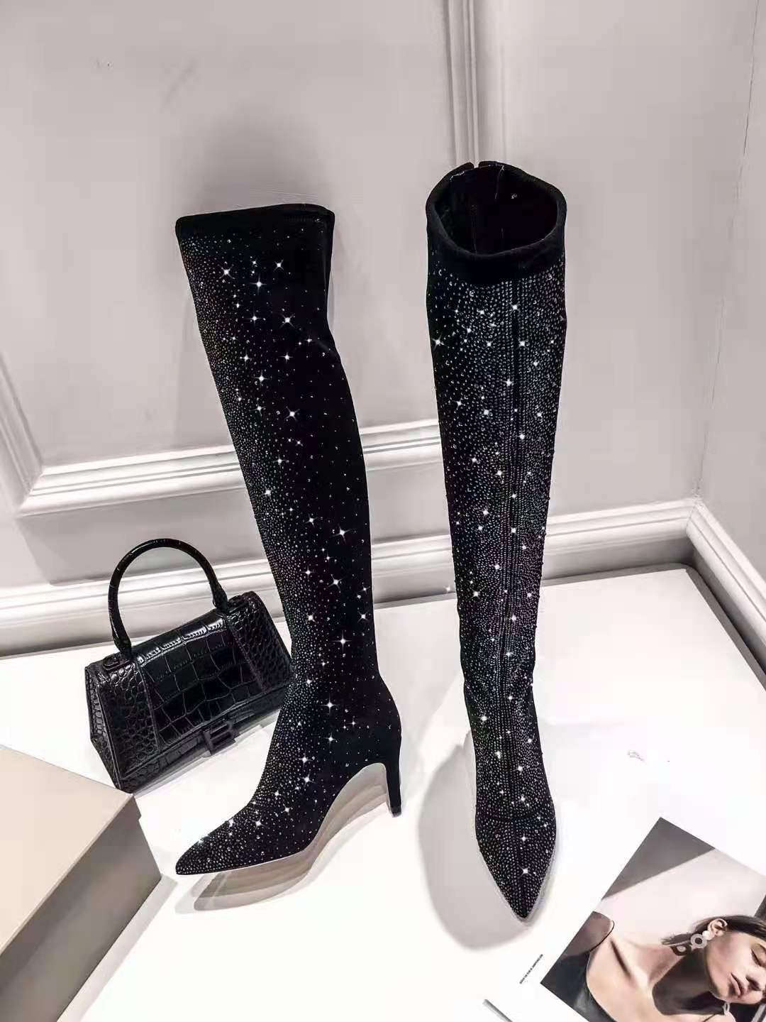 thigh high diamond boots