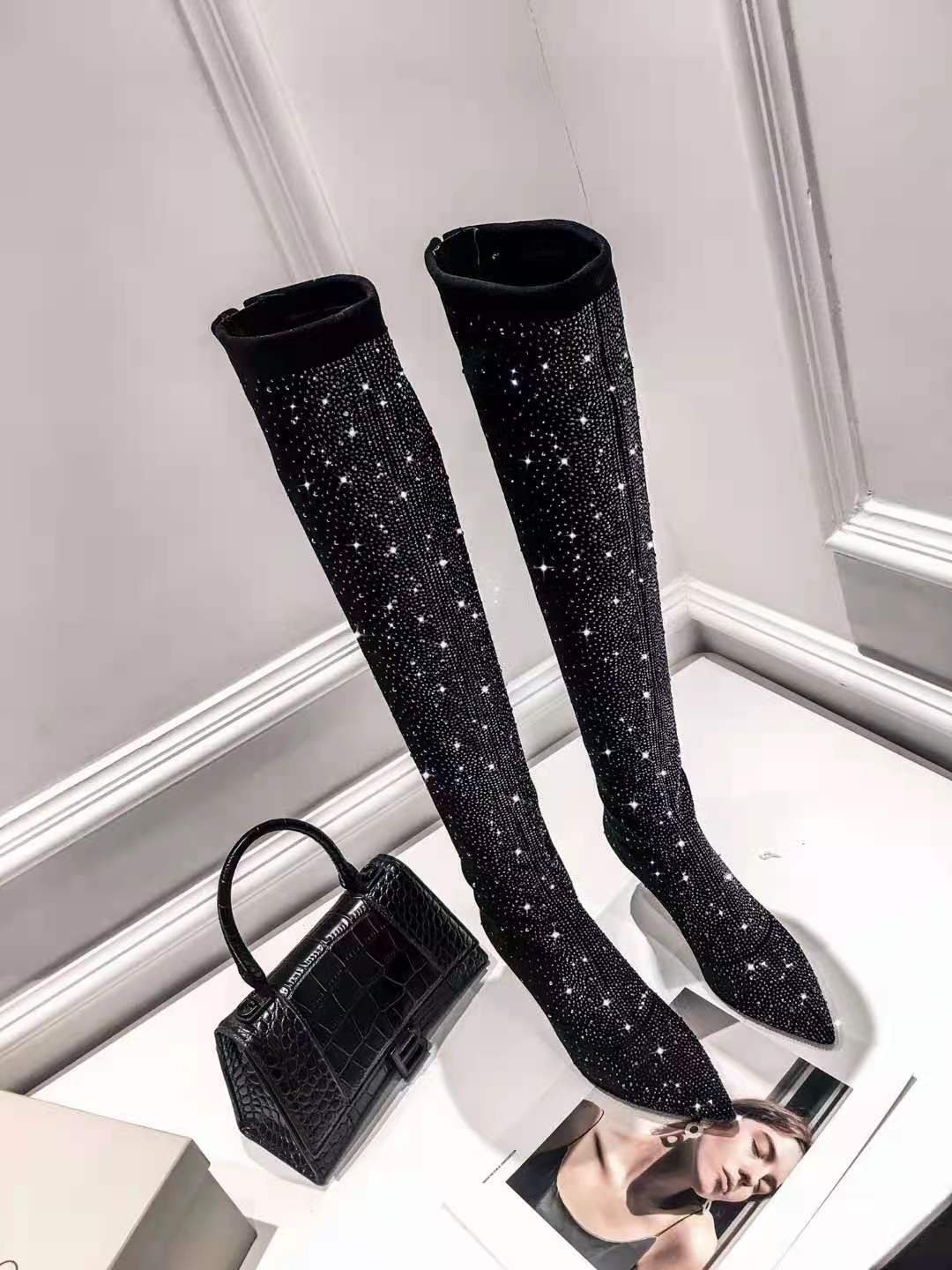 thigh high diamond boots