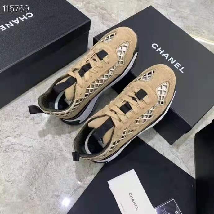 Women's Shoes Cc Sneakers Suede Calfskin Embroidery Beige Coco Cc Trainers