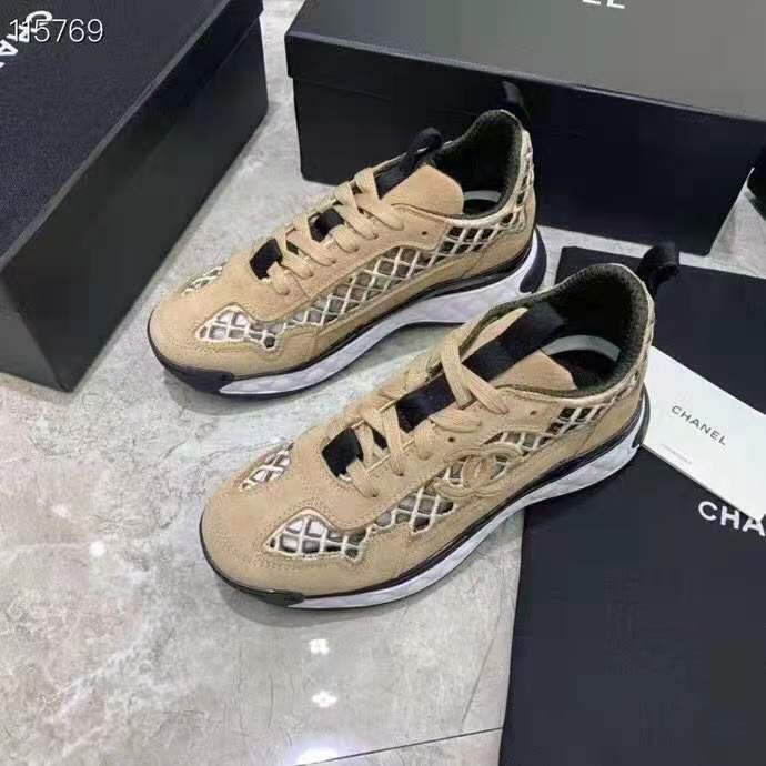 Women's Shoes Cc Sneakers Suede Calfskin Embroidery Beige Coco Cc Trainers