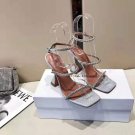 Amina Muaddi Gilda Leather Sandals Women High Heel Fashion Crystal Rhinestore Silver Shoes