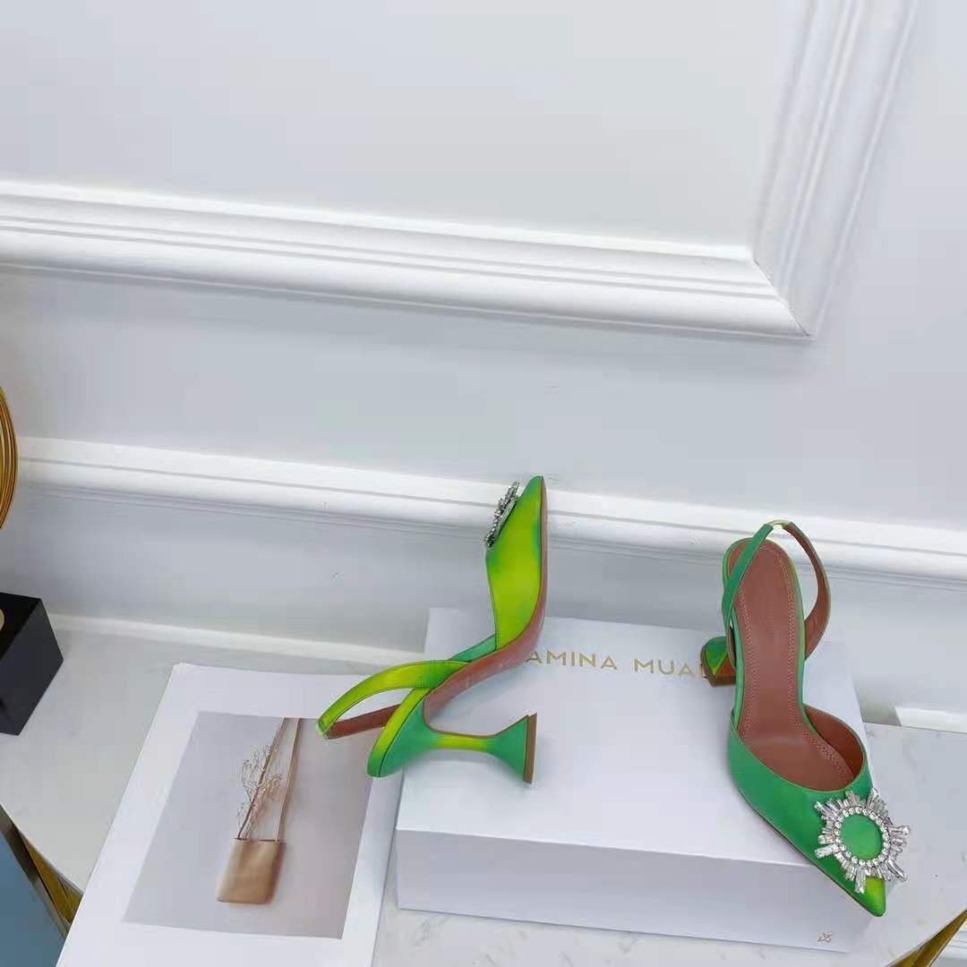 Women's Shoes Amina Muaddi Begum Pumps Slingback Crystal Shoes Green