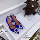 Women's Shoes Amina Muaddi Begum Sling Blue Satin Crystal Slingback Sandal Heel Pumps