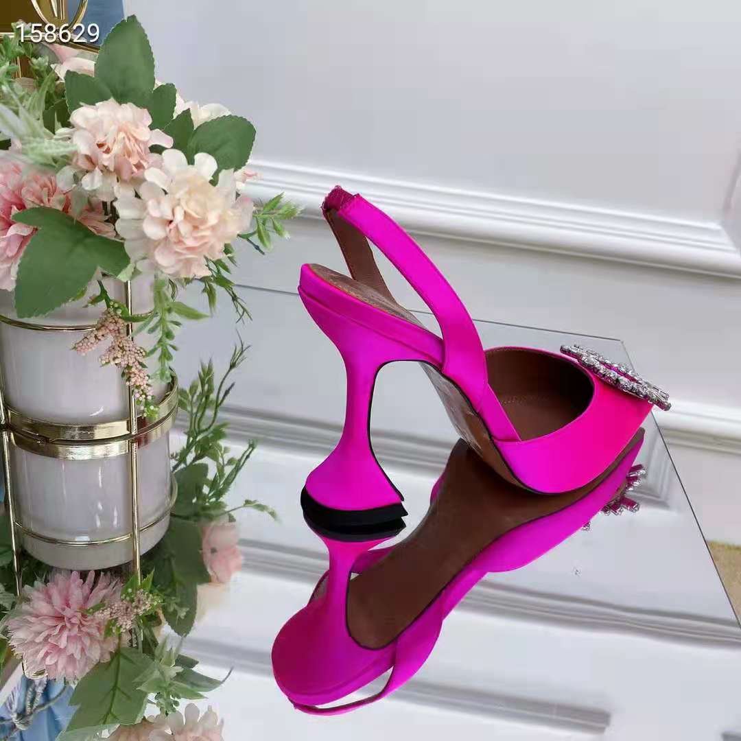 Women's Shoes Amina Muaddi Begum Sling Pink Satin Crystal Slingback ...