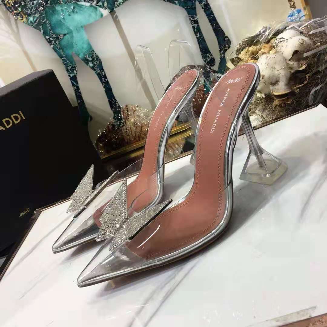 Women's Shoes Amina Muaddi Sandals AWGE Phoenix Sling Butterfly PVC ...