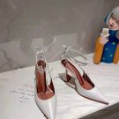 Women's Shoes Amina Muaddi Karma Pumps White Leather Crystal Ankle-wrap