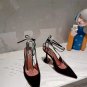 Women's Shoes Amina Muaddi Karma Pumps Black Suede Crystal Ankle-wrap 9.5cm Heel
