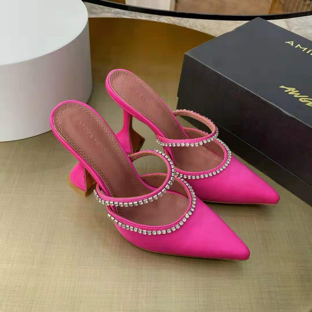 Women's Shoes Amina Muaddi Satin Gilda Mules 95mm Heel Sandals