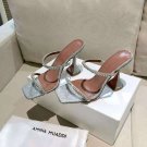 Women's Shoes Amina Muaddi Gilda Crystal Strap Heeled Sandals Glitter Silver