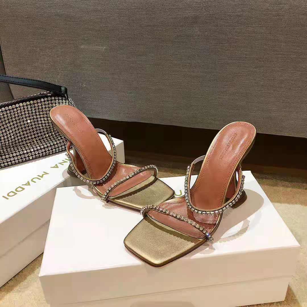 Women's Shoes Amina Muaddi Gilda Crystal Strap Heeled Sandals Fashion