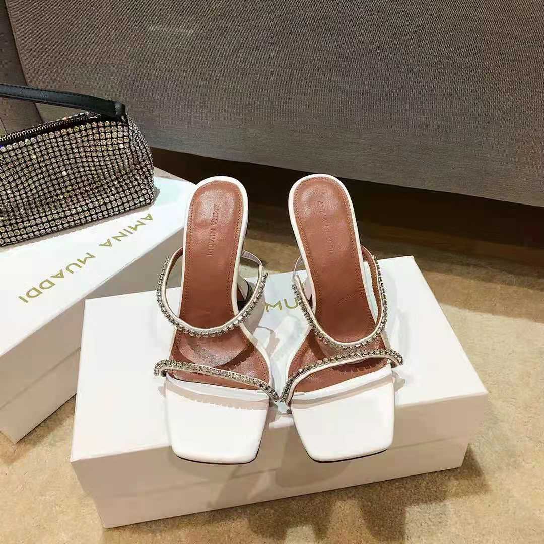 amina muaddi white sandals