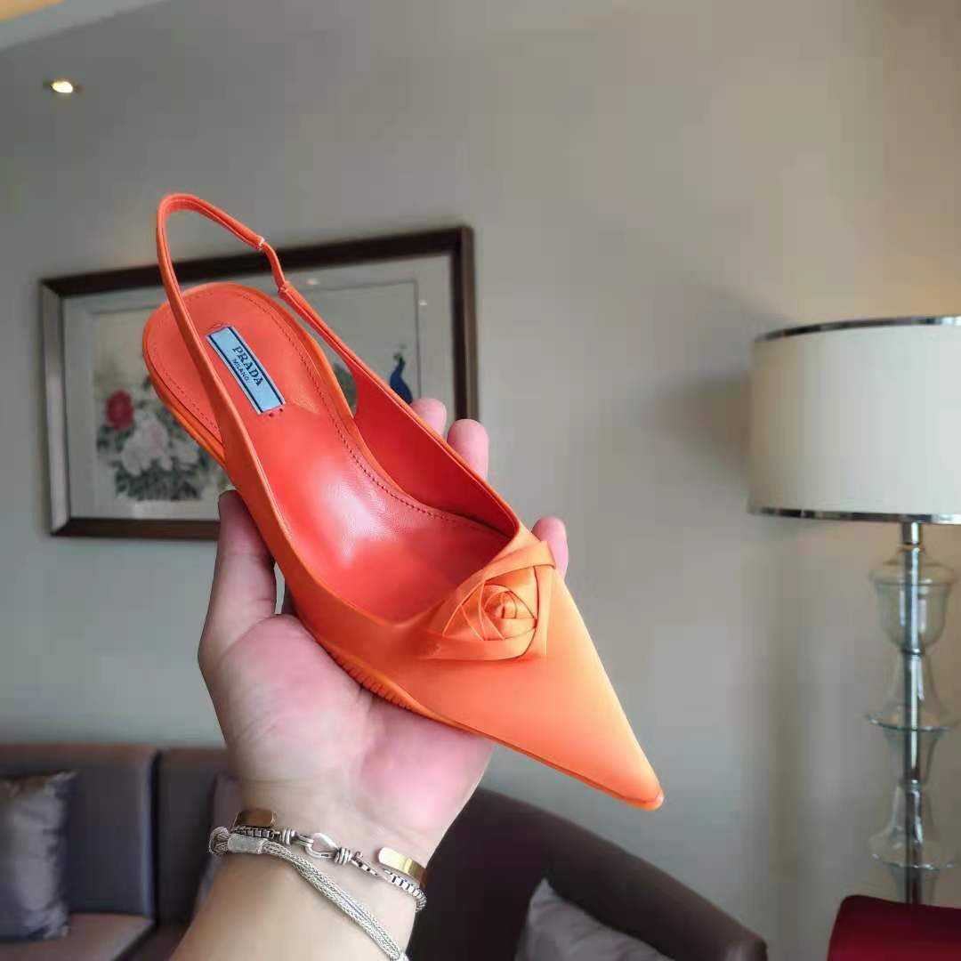 Women's Shoes Nylon Gabardine Slingback Pumps Italy Triangle Logo ...