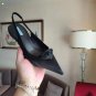 Women's Shoes Nylon Gabardine Slingback Pumps Italy Triangle Logo Sandals Comma Heel Black