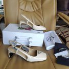 Women's Shoes Naplak Leather Slingbacks Metal Triangle Logo Italy Sandals White