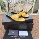 Women's Shoes Saint Bianca Flat Mules Laurent Genuine Leather Slip-on Sandals Knot Yellow