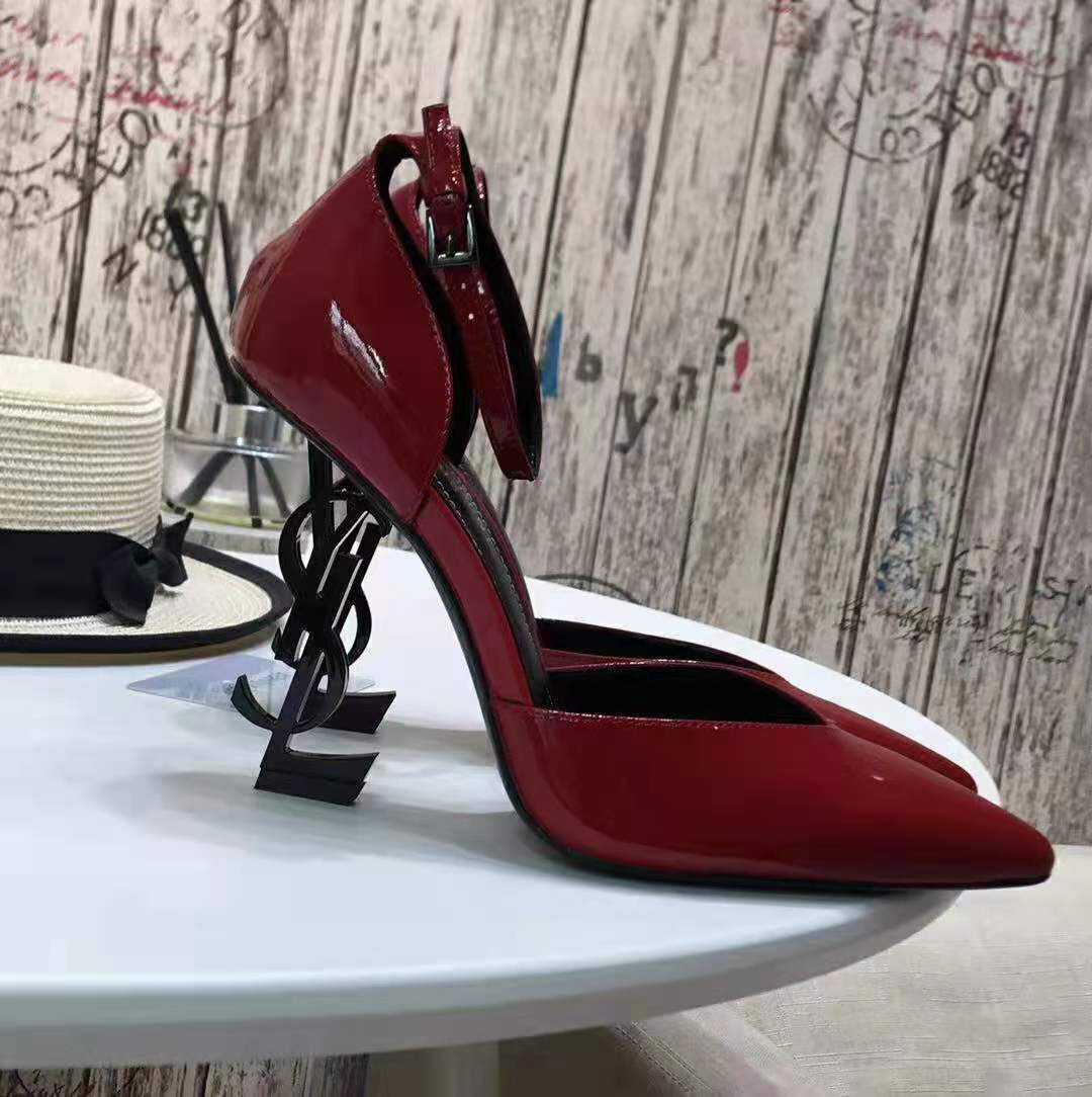 Women's Shoes Saint Opyum Ysl Logo Heel Sandals Laurent Paris Pumps Red