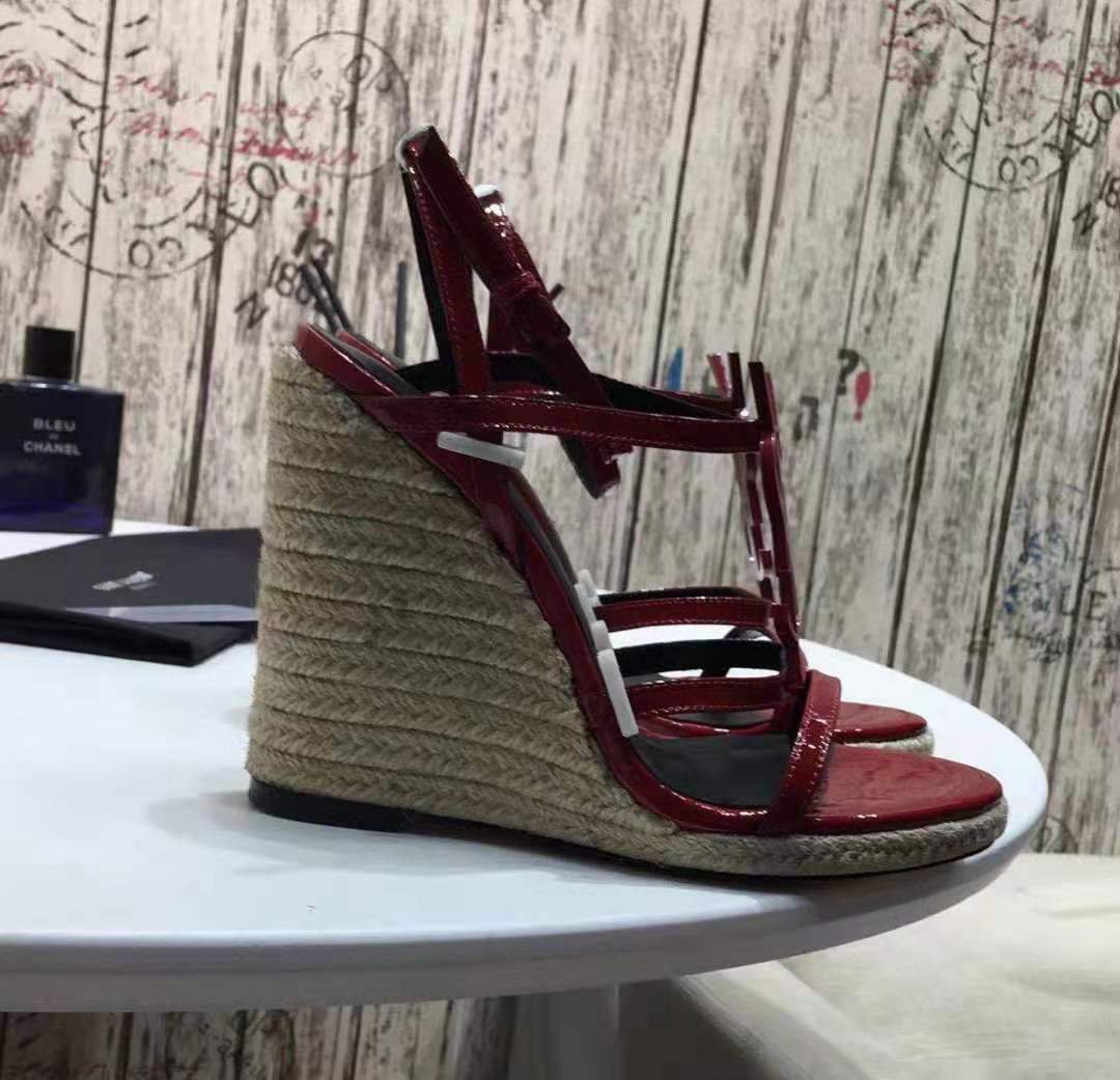 Women's Shoes Saint Cassandra Espadrille Wedges Sandals Laurent Paris Ysl Sandal Red