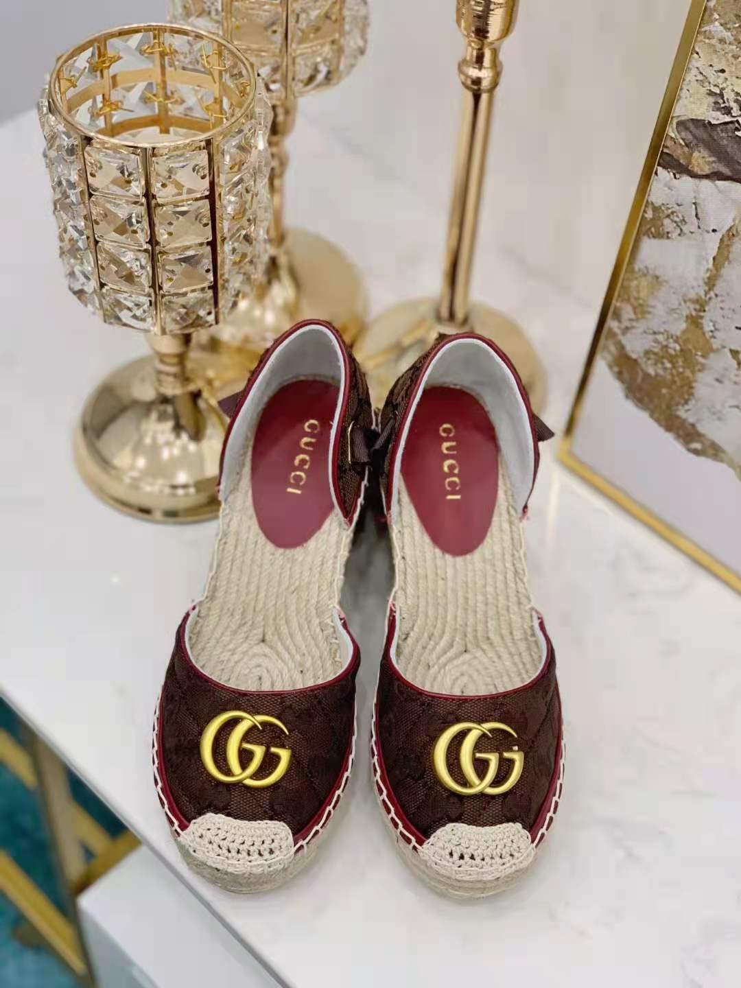 Women's Shoes Gg Sandals Espadrilles Wedges Platform Quilted Canvas ...