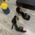 Women's Shoes Medusa Chain Gold Original Black Leather Sandals High-heel Ankle Sandals