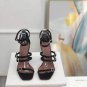 New Season Amina Muaddi Robyn Sandals Black Satin White Crystal Buckles Shoes