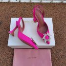Women's Shoes Amina Muaddi Pumps Pink Satin Begum Crystal Embellishments Slingback Sandals