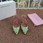 Women's Shoes Amina Muaddi Pumps Begum Green Satin Heels Sandals