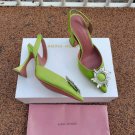 Women's Shoes Amina Muaddi Pumps Begum Green Satin Heels Sandals