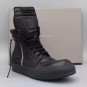 Men's Shoes Rick Owens Geobasket Sneakers Black Leather Lace-up Trainers