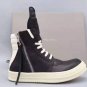 Men's Shoes Rick Owens Geobasket Sneakers Black Leather White Sole Lace-up Trainers