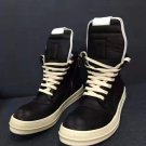 Men's Shoes Rick Owens Geobasket Leather High-top Sneakers Black Lace-up Trainers