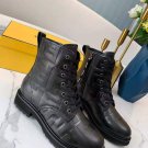 Signature Black Leather Biker Boots Lace-up Ankle Biker Boots Ff Motif Italy Zip Shoes