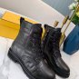 Signature Black Leather Biker Boots Lace-up Ankle Biker Boots Ff Motif Italy Zip Shoes