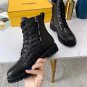 Signature Black Leather Biker Boots Lace-up Ankle Biker Boots Ff Motif Italy Zip Shoes