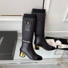 Women Shoes Paris CC High Boots COCO Mixed Fibers Lambskin Patent Calfskin Black