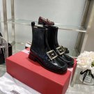 Women Shoes Roger Paris Vivier Boots Preppy Viv' Metal Buckle Chelsea Booties