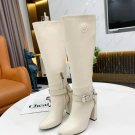 Women Shoes Leather Boots High Heels High Embossed Hexagon Chain Buckle
