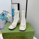 Women Shoes GG Mid-heel Ankle Boots Horsebit White