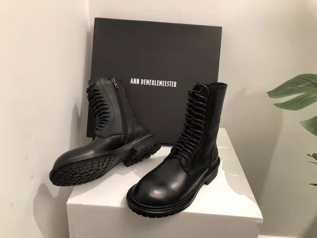 Ann Demeulemeester Combat Boots Women's Shoes Lace-up Side Zip Closure
