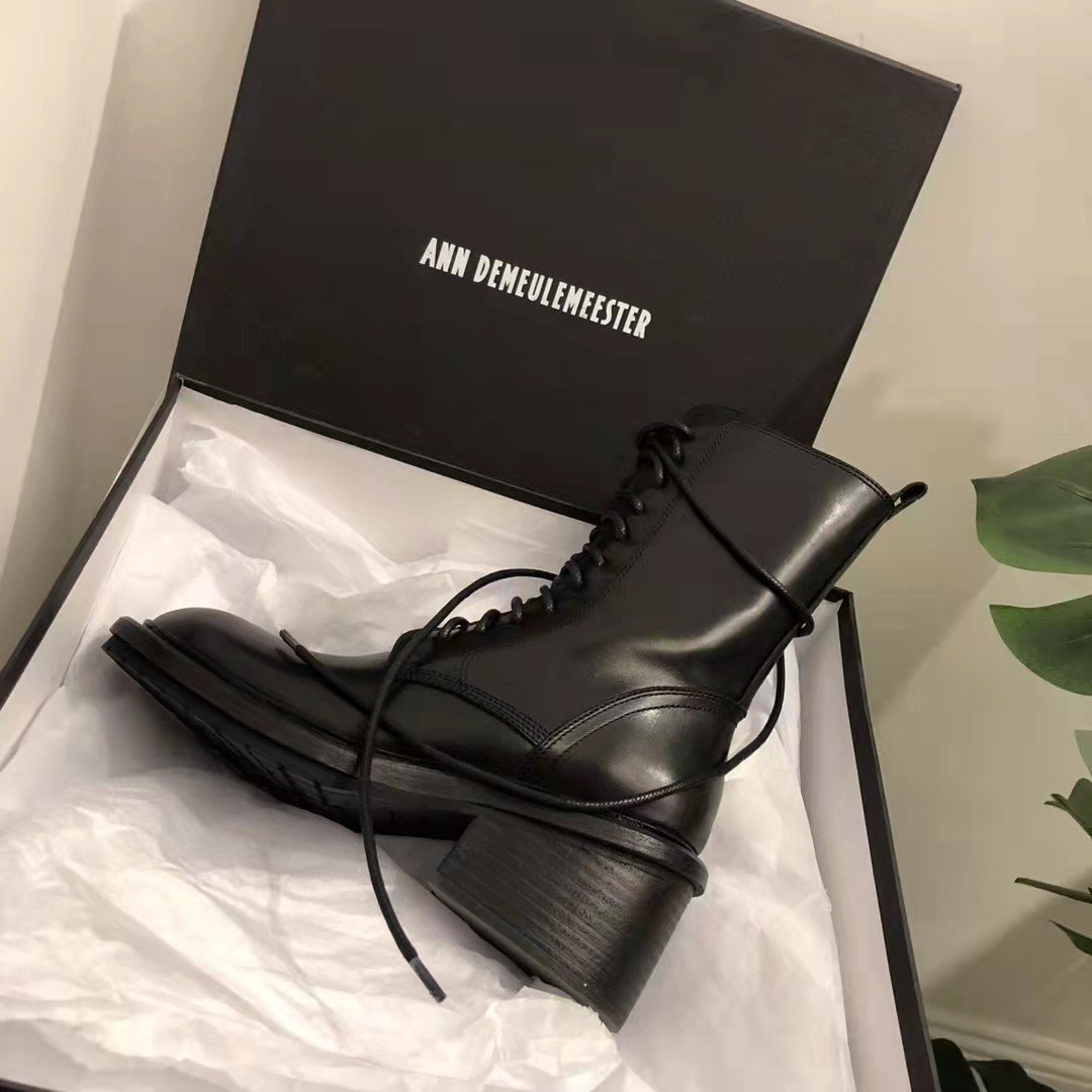 Ann Demeulemeester Combat Boots Black Women's Shoes Side Zip Closure