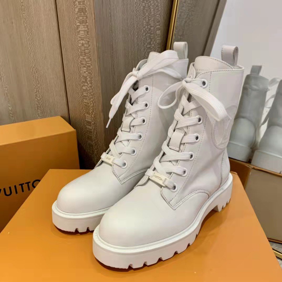 Women's Shoes Paris Territory Flat Ranger Boots Hiking Combat Calf Leather White