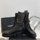 Women's Shoes Paris Cc Boots Coco Black 21k Combat Leather Lace Ups Gold Cc Logo Quilted Boots