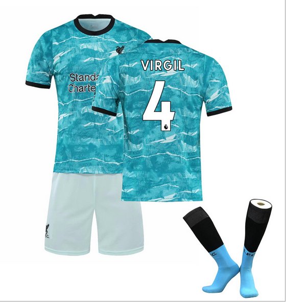 The Premier League Liverpool F.C.Jersey Cosplay suit T shirt Shorts sleeve Socks No.4 -color:blue