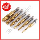 Tap Drill Bit Set 1/4 Hex Shank Titanium 6pc M3-M10 HSS Spiral Screw Thread Wood
