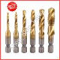Tap Drill Bit Set 1/4 Hex Shank Titanium 6pc M3-M10 HSS Spiral Screw Thread Wood