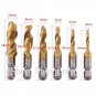 Tap Drill Bit Set 1/4 Hex Shank Titanium 6pc M3-M10 HSS Spiral Screw Thread Wood