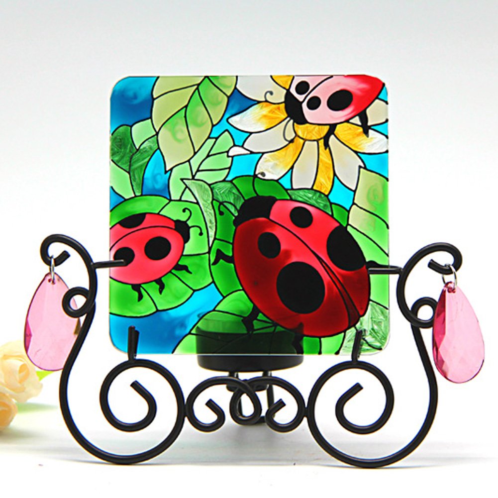 ACEVER 4-inch Handpaint glass panel for Desktop Decoration and Candle Holder | Ladybug