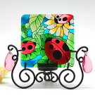 ACEVER 4-inch Handpaint glass panel for Desktop Decoration and Candle Holder | Ladybug