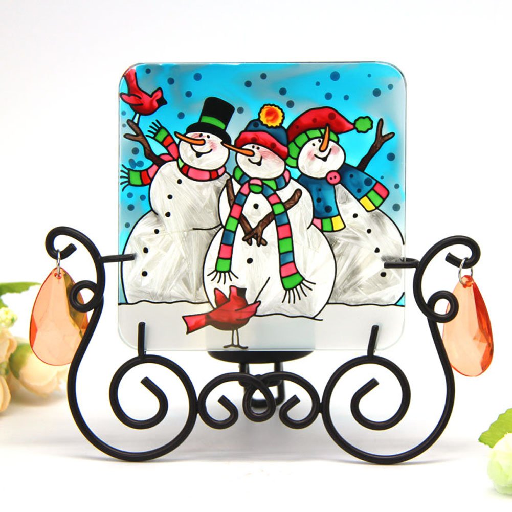 4-inch Handpaint glass panel for Desktop Decoration and Candle Holder