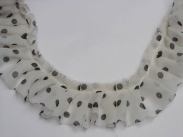 3 Yards Chiffon Fold Lace Trim White With Black Dots Tulle Lace DIY 1.57 Inches Wide E1523