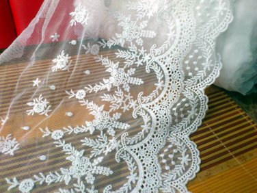 2 yards Lace trim  White Mesh Vintage Style Embroidered Lace Floral Lace 10.23 inches wide E1522